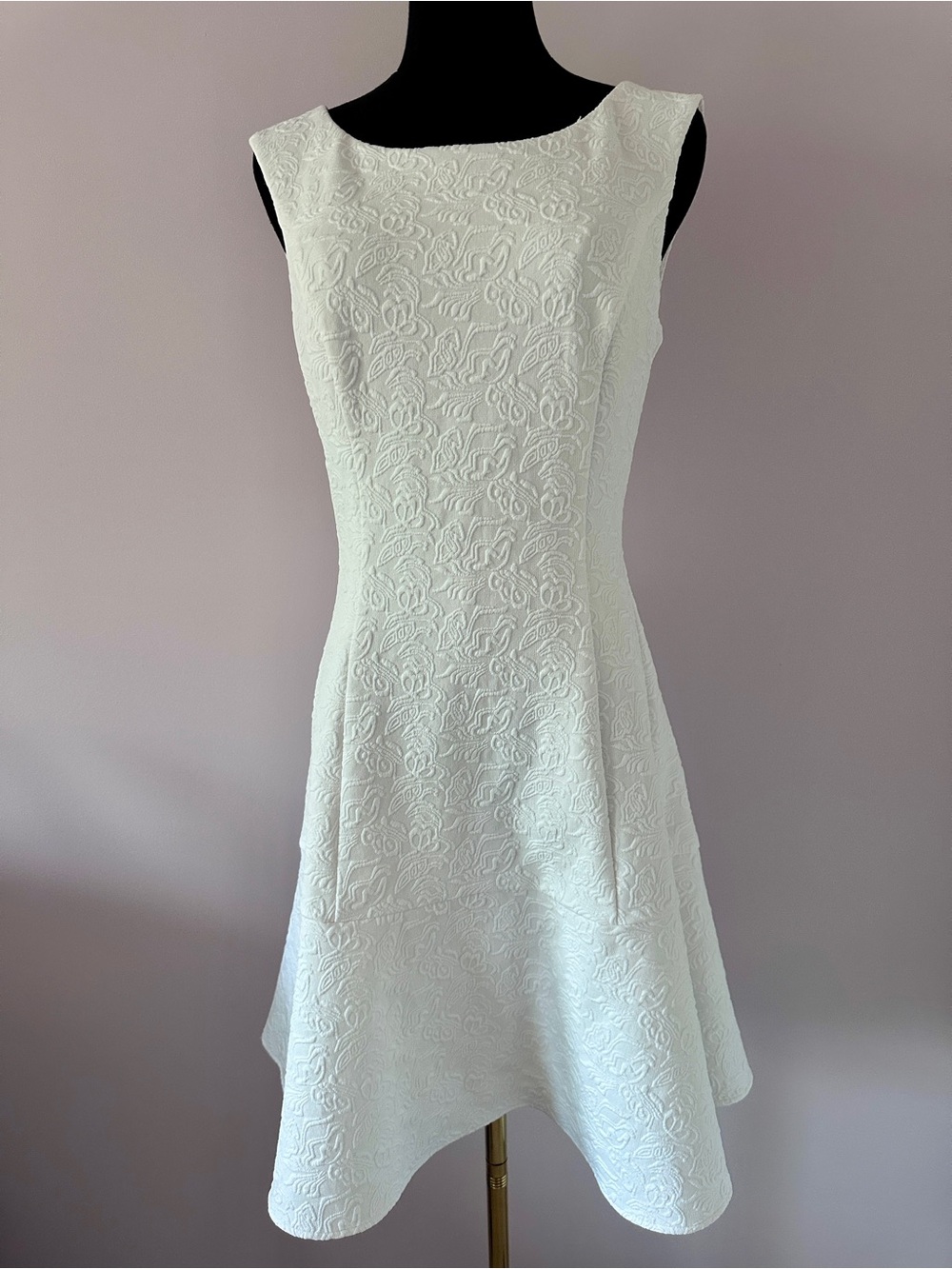 White House Black Market White Textured Fit & Flare Dress